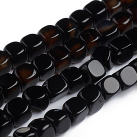 Brins de perles d'onyx noir naturel, teints et chauffée, cube