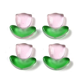 Transparent Epoxy Resin Decoden Cabochons, Flower with Green Leaf