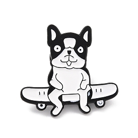 Dog with Skateboard Enamel Pin, Cute Animal Alloy Enamel Brooch for Backpack Clothes, Electrophoresis Black