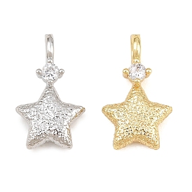 Brass Micro Pave Clear Cubic Zirconia Pendants, Star Charms, Rack Plating, Long-Lasting Plated, Lead Free & Cadmium Free