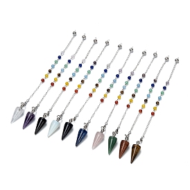 Natural & Synthetic Gemstone Cone Dowsing Pendulums, with Mixed Stone and Platinum Brass Findings, Cone