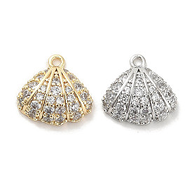 Brass Micro Pave Clear Cubic Zirconia Charms, Shell