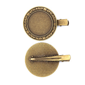 Iron Alligator Hair Clip Findings, with Zinc Alloy Cabochon Bezel Settings