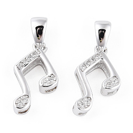 Rhodium Plated 925 Sterling Silver Micro Pave Clear Cubic Zirconia Musical Note Charms wit S925 Stamp