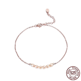 925 Sterling Silver Cable Chain Anklet with Natural Freshwater Pearls, Women's Jewelry for Summer Beach, with S925 Stamp