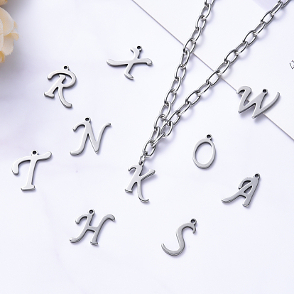 201 Stainless Steel Charms, Alphabet, Laser Cut
