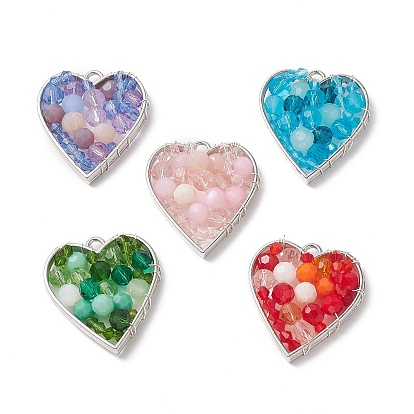 Glass Pendants, with Rack Plating Alloy Heart Open Back Bezel Pendants Finding