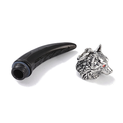 Openable 316 Surgical Stainless Steel Urn Ashes Big Pendants, with Rhinestone and Jump Ring, Wolf Tooth Charm