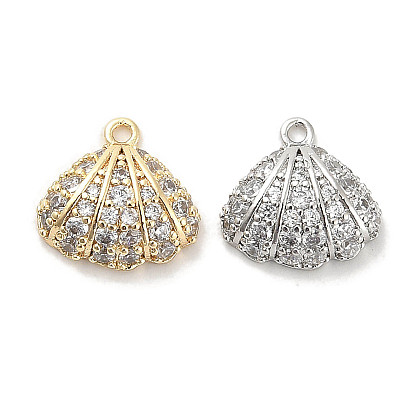 Brass Micro Pave Clear Cubic Zirconia Charms, Cadmium Free & Nickel Free & Lead Free, Shell