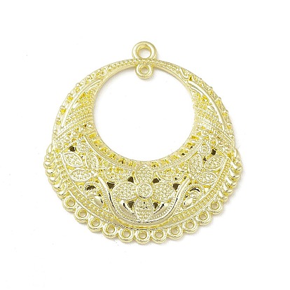 Rack Plating Alloy Chandelier Component Links, Flat Round with Flower