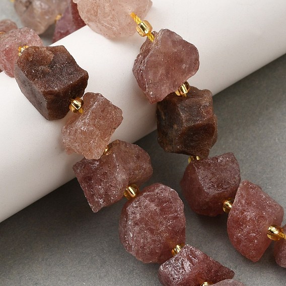 Необработанные грубые нити из натурального клубничного кварца, самородки, с бисером