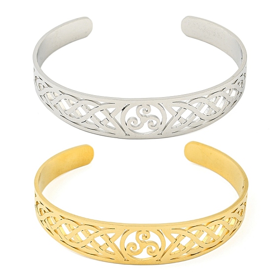 304 браслеты с полыми открытыми манжетами из нержавеющей стали с трикетра/тройным узлом