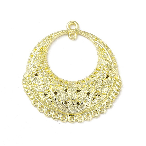 Rack Plating Alloy Chandelier Component Links, Flat Round with Flower