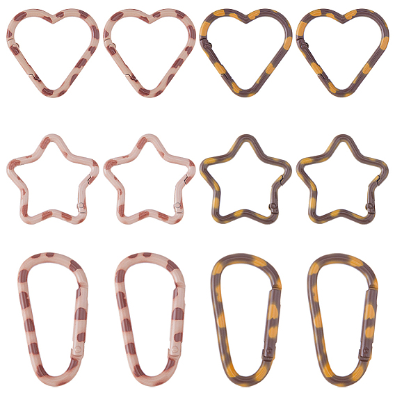 12 pcs 6 styles anneaux de porte à ressort en alliage