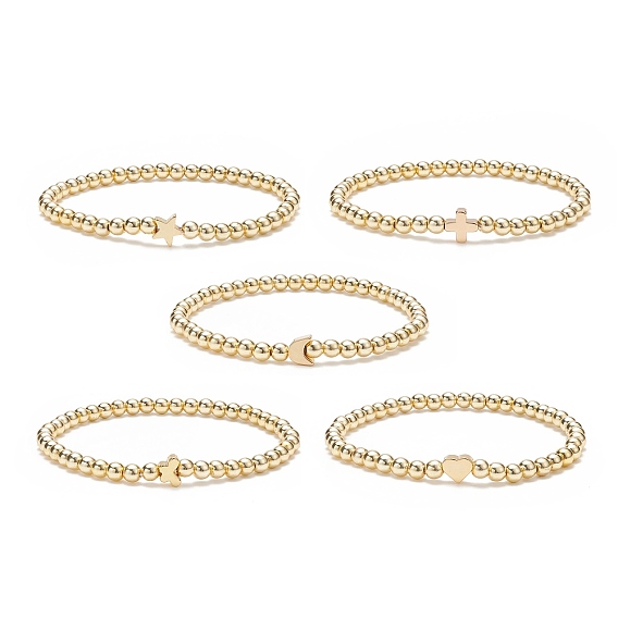 5 шт. 5 браслеты в стиле звезды, креста, луны, сердца и бабочки из латуни и синтетического гематита, украшенные бусинами, для женщин