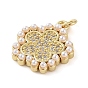 Brass Micro Pave Clear Cubic Zirconia Pendants, with ABS Imitation Pearl, Real 18K Gold Plated