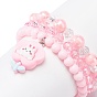 3 pcs 3 bracelets extensibles en perles acryliques de style sertis de breloques de lapin en résine pour enfants