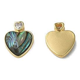 Synthetic Abalone Shell/Paua Shell Charms, with Brass Findings, Nickel Free, Heart