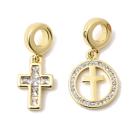 Латунные подвески из прозрачного кубического циркония в европейском стиле, религия большие дырки подвески, долговечный, без кадмия и без свинца, стойки покрытие, реальный 18 k позолоченный