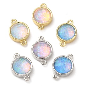 Synthetic Opal Connector Charms, Rack Plating Brass Flat Round Links