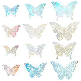 Gorgecraft 8 Sets 4 Colors Paper Mirror Wall Stickers, with Adhesive Tape, for Home Living Room Bedroom Decoration, 3D Butterfly