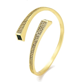 Brass Micro Pave Clear Cubic Zirconia Cuff Bangles, Rectangle Glass Bangles for Women