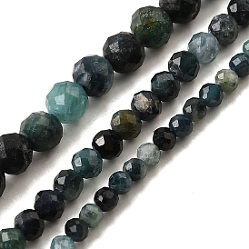 Бусины из натурального голубого турмалина, граненые, круглые