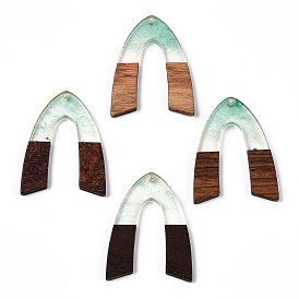 Transparent Resin & Walnut Wood Pendants, with Glitter Powder, V Shape Charms