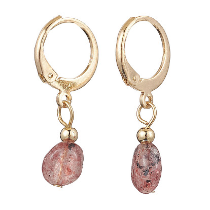 Серьги-кольца из натурального клубничного кварца для женщин