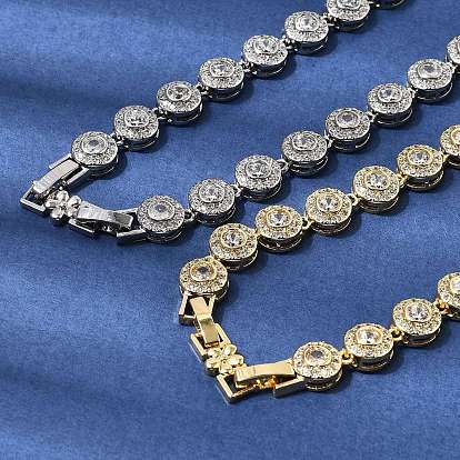 Женские цепочки из латуни с микропаве из прозрачных кубических цирконий и плоскими круглыми звеньями, стойки покрытие, без кадмия и без свинца, долговечный