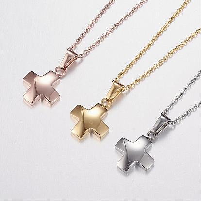 304 Stainless Steel Pendant Necklaces, with Lobster Clasps, Cross