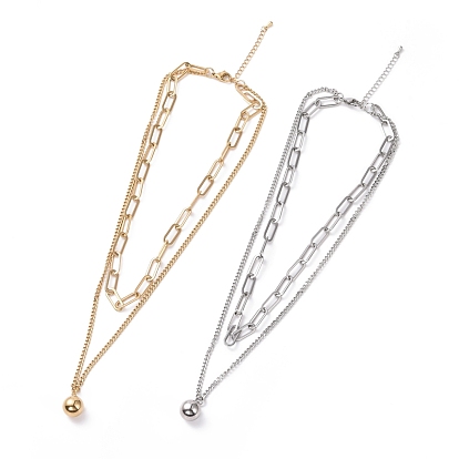304 многослойное ожерелье из двойных цепей из нержавеющей стали с круглыми шармами для женщин
