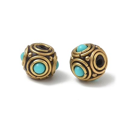 Brass & Resin & Polymer Clay Beads, Round, Golden