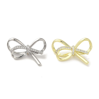Brass Micro Pave Cubic Zirconia Pendants, Cadmium Free & Nickel Free & Lead Free, Bowknot