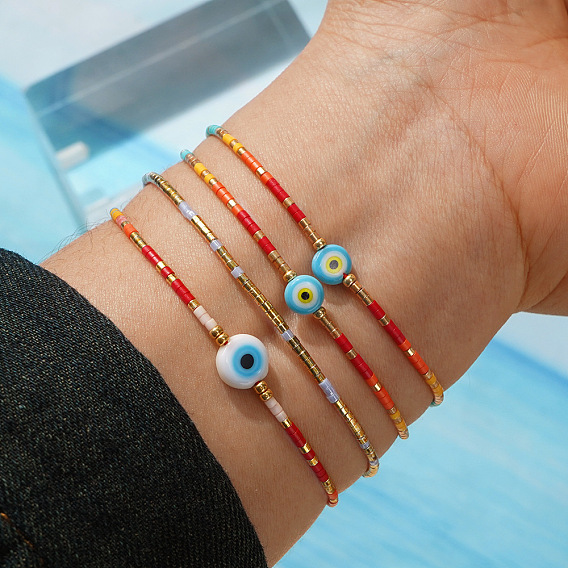 Миюки стеклянные бусины радужные сглаз регулируемые браслеты для женщин украшения в этническом стиле