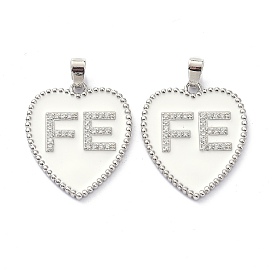 Латунь кубический цирконий кулон, долговечный, белой эмалью, сердце со словом fe