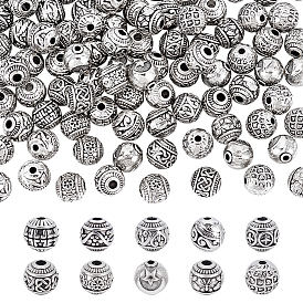 100Pcs 10 Styles Tibetan Style Alloy Beads, Round