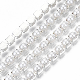 Cadenas de garra de latón, con cuentas de perlas de imitación de plástico abs, con carrete