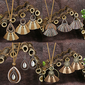 Ожерелье и серьги-подвески из сплава, дерева и натуральных ракушек, античная бронза