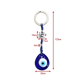 Teardrop with Evil Eye Glass Pendant Keychains, with Alloy Turtle Link, for Bag Car Key Decoration