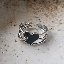 Сердце с родиевым покрытием 925 стерлинговое серебро с эпоксидными манжетными кольцами