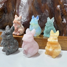 Natural & Synthetic Gemstone Carved Rabbit Figurines, for Home Office Desktop Feng Shui Ornament