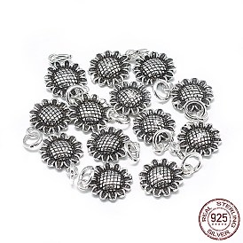 Thailand 925 Sterling Silver Charms, with Jump Ring, Sunflower