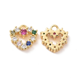 Heart Brass Micro Pave Colorful Cubic Zirconia Charms, Cadmium Free & Nickel Free & Lead Free