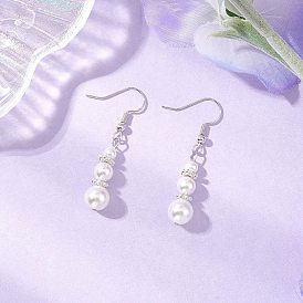 Круглые серьги-подвески с жемчужными бусинами, с латунными крючками для сережек и бусинами из сплава