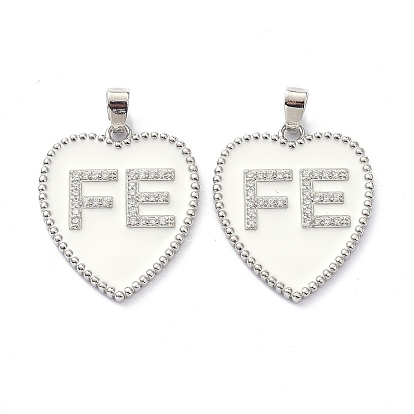 Латунь кубический цирконий кулон, долговечный, белой эмалью, сердце со словом fe