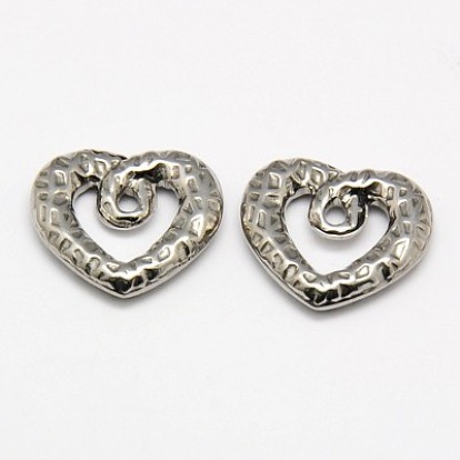 304 Stainless Steel Textured Pendants, Bumpy, Hammered Heart, 19x21x4mm, Hole: 2x3mm