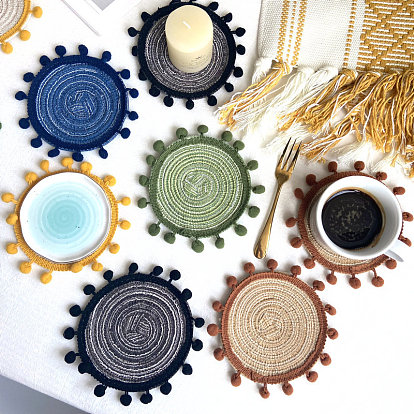 Cotton Macrame Cup Mats, Handmade Braided Coaster, Round