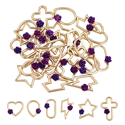 30Pcs 6 Style Rack Plating Alloy Open Back Bezel, For DIY UV Resin, Epoxy Resin, Pressed Flower Jewelry, with Resin, Cadmium Free & Nickel Free & Lead Free, Mixed Shapes