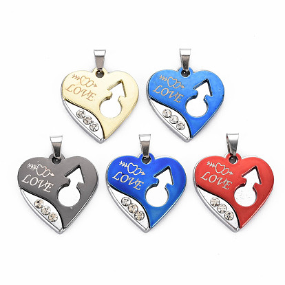 Alloy Pendants, with Crystal Rhinestone, Cadmium Free & Nickel Free & Lead Free, Heart with Word Love